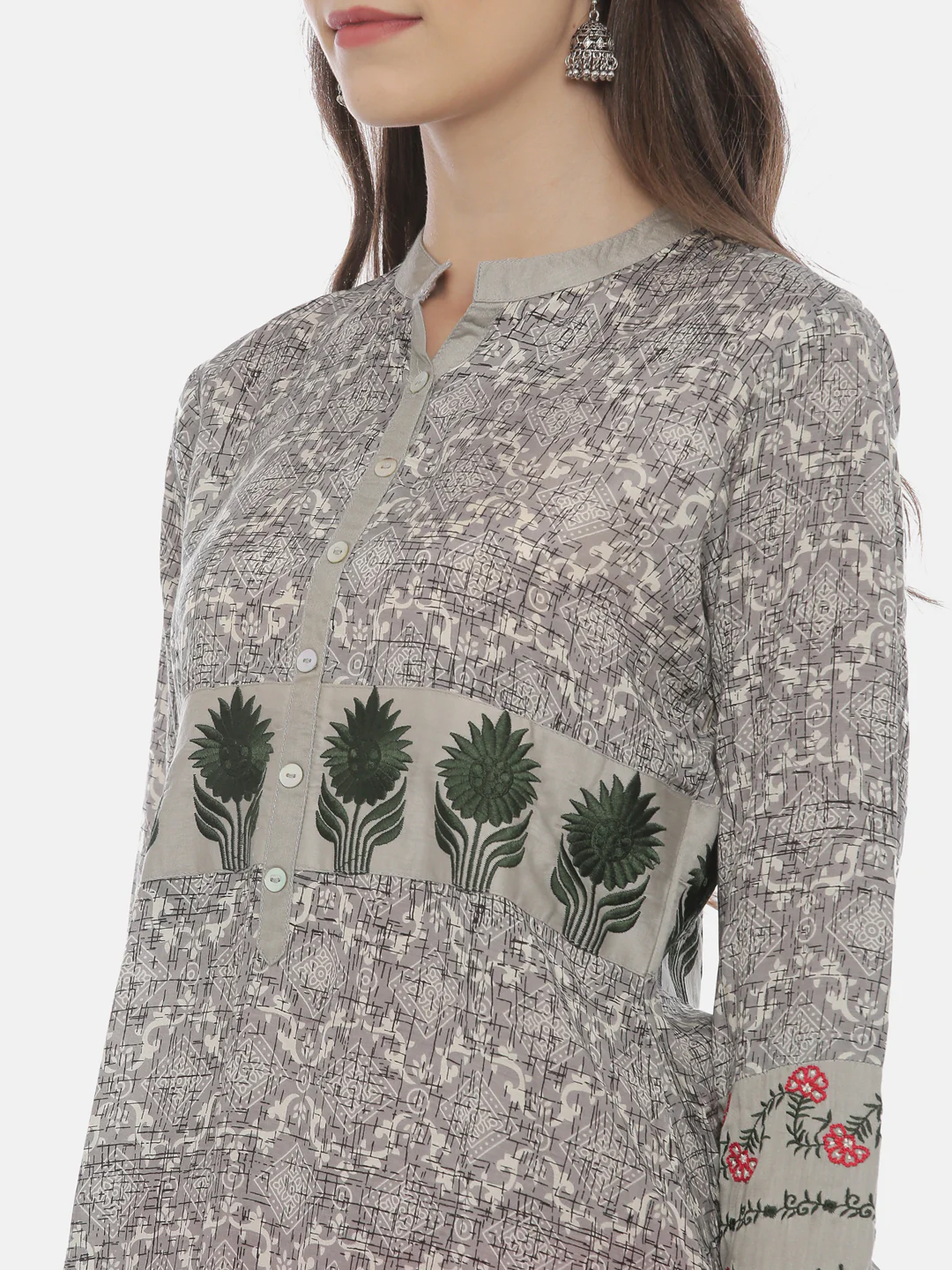 Neerus Women Grey Geomteric Print Straight Kurta - Image 4