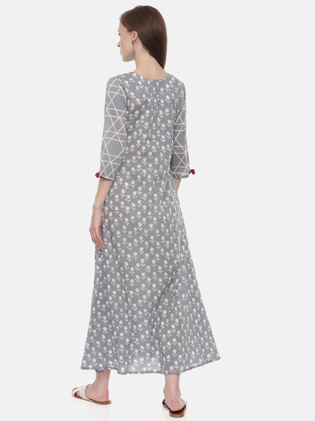 Neerus Women Grey Printed Anarkali Kurta - Image 4