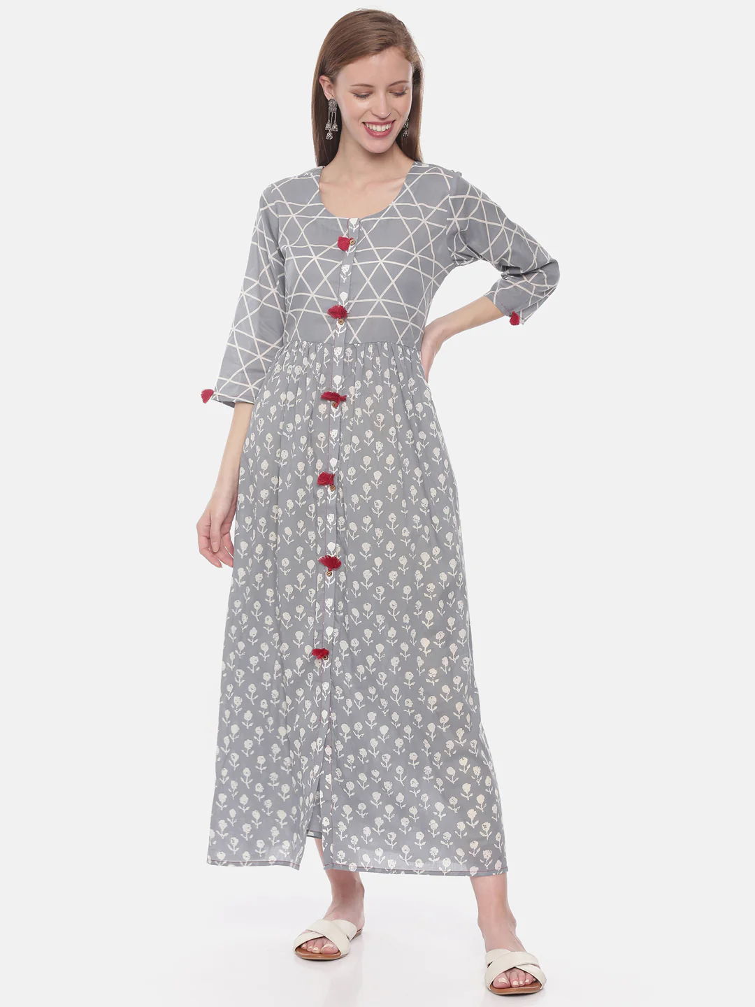 Neerus Women Grey Printed Anarkali Kurta - Image 6