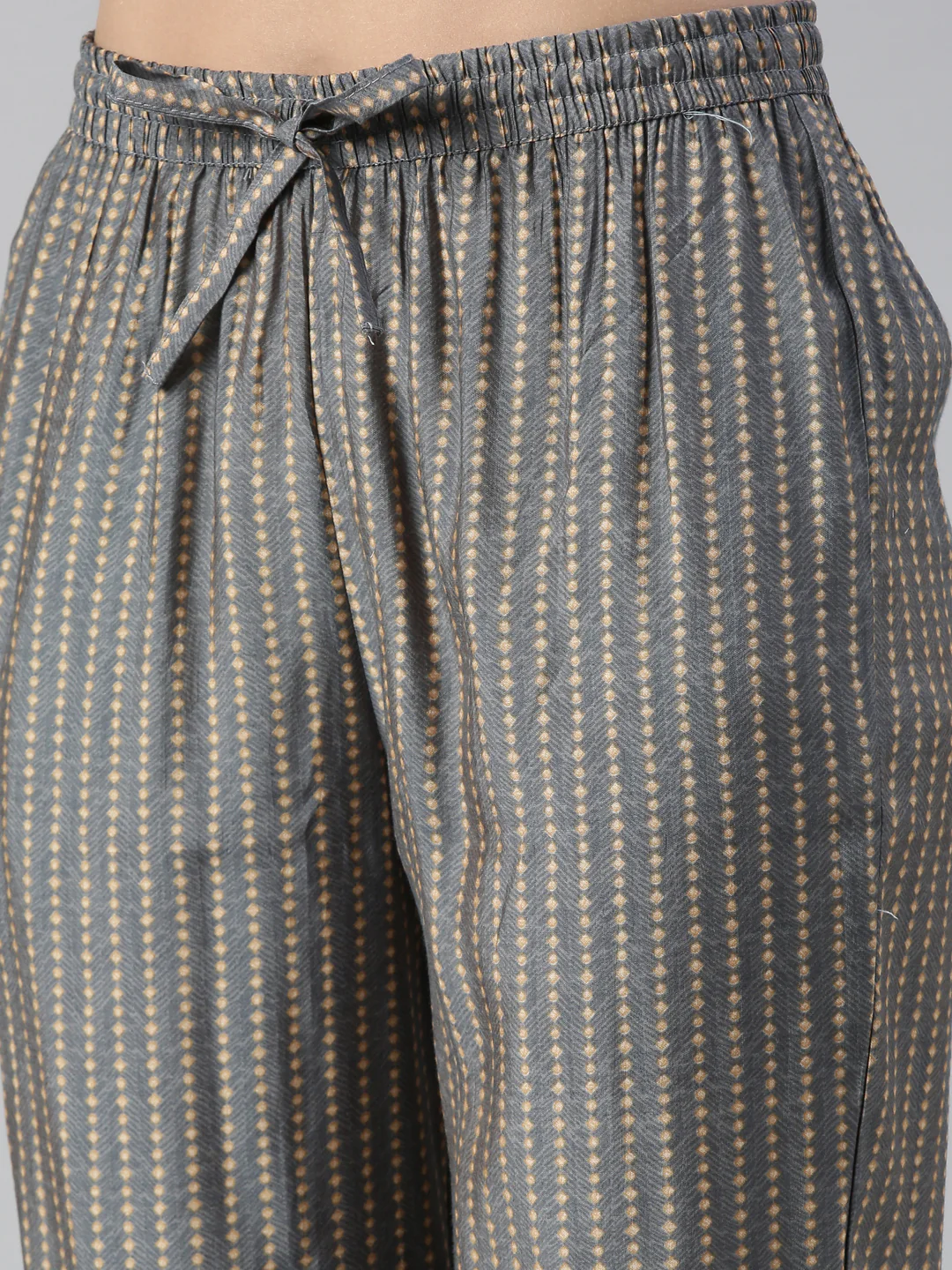 Neerus Women Grey Solid Calf Length Kurta And Trousers With Dupatta - Image 6