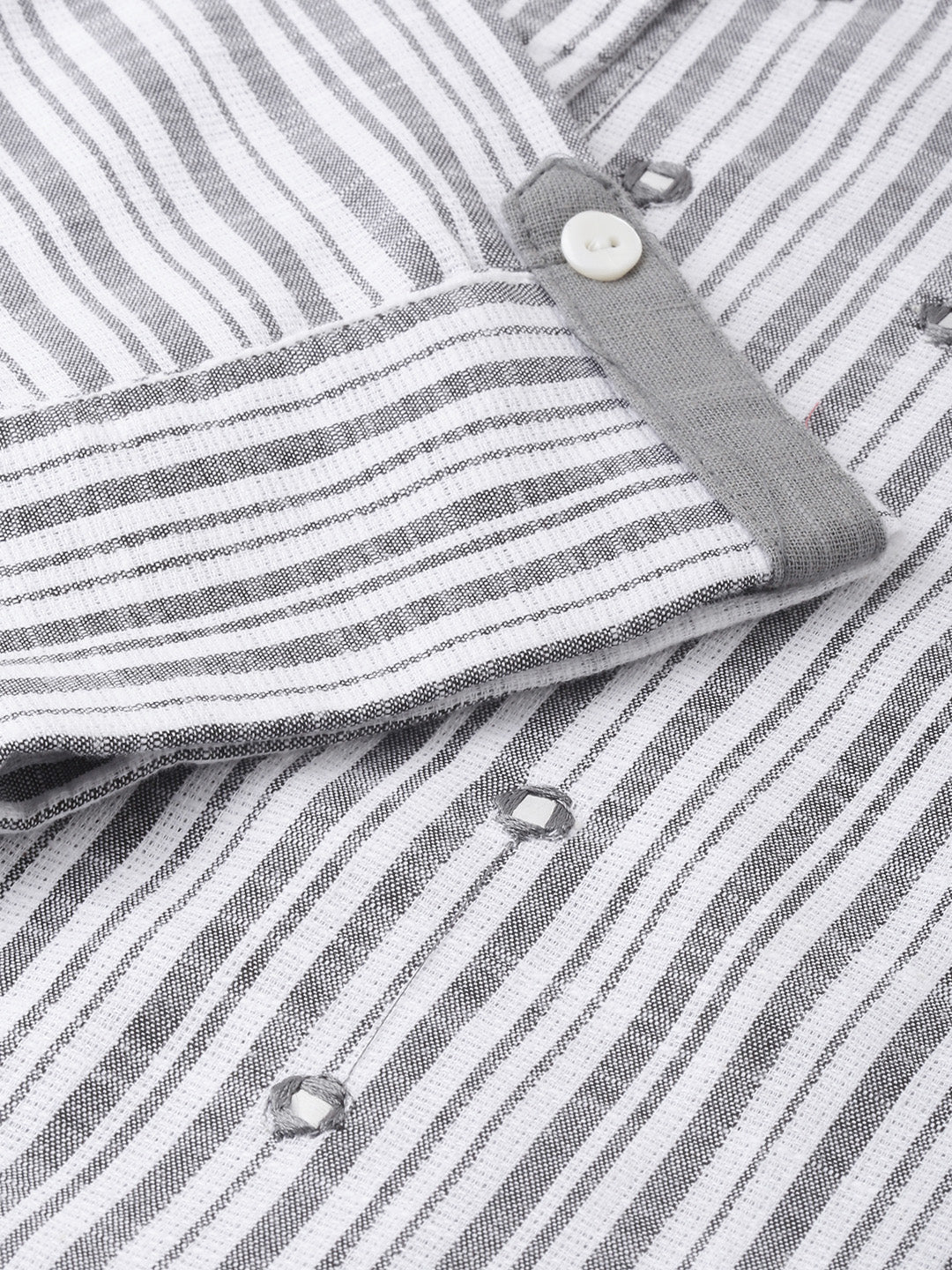 Neerus Women Grey White Striped Straight Kurta With Mirror Work - Image 3