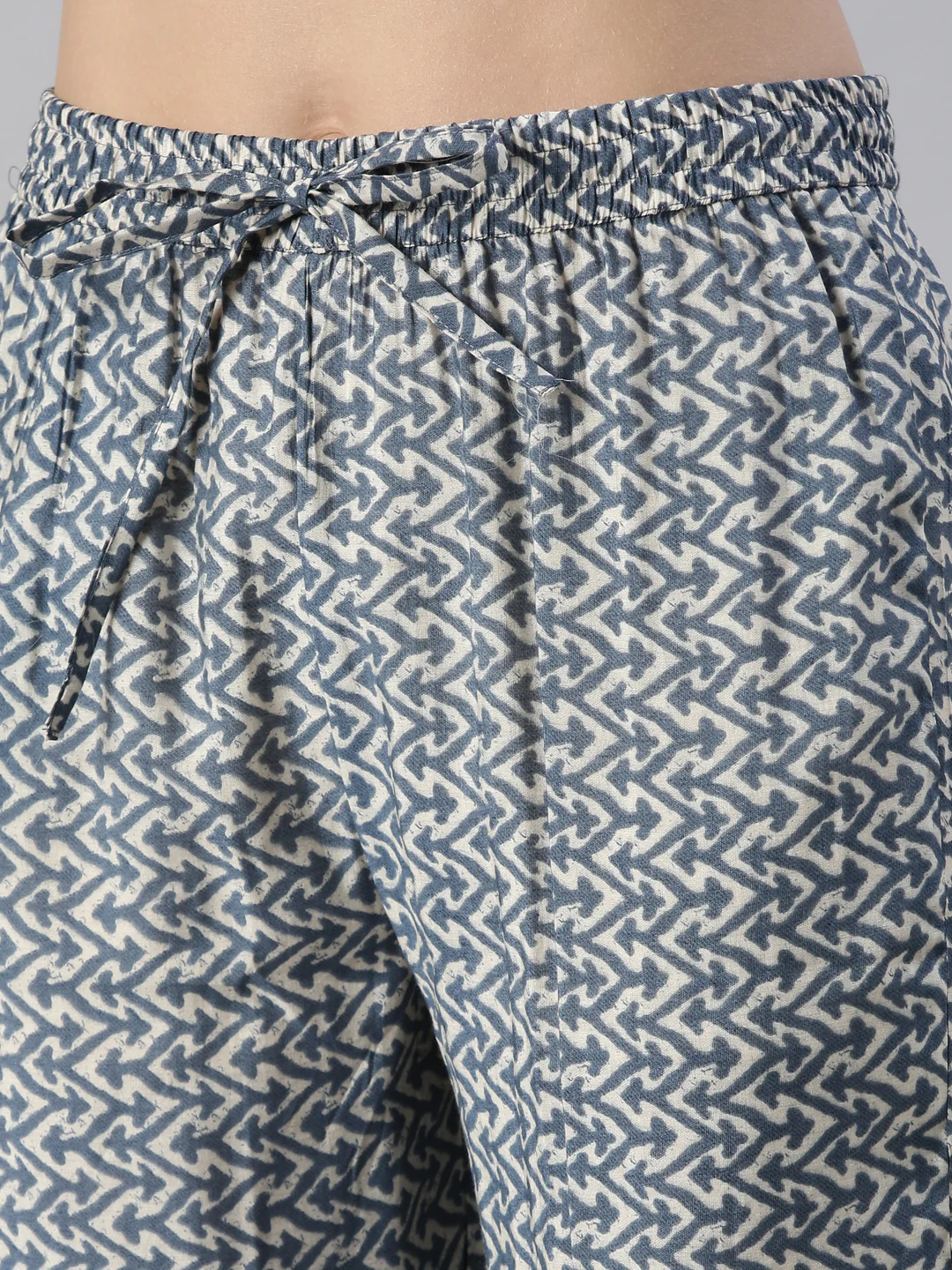 Neerus Women Indigo Printed Calf Length Kurta And Trousers With Dupatta - Image 6