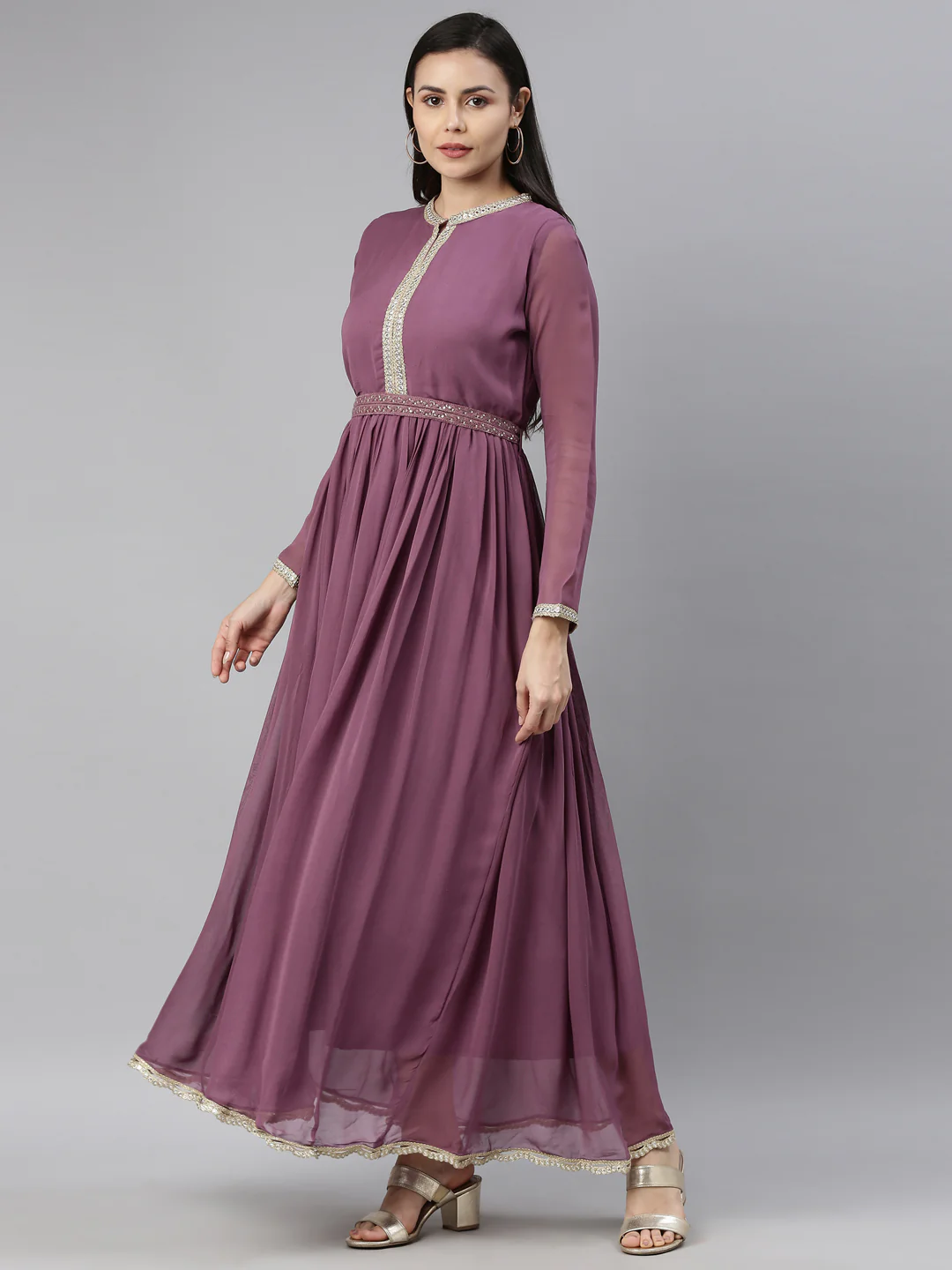 Neerus Women Lavender Thread Work Georgette Anarkali Kurta - Image 2