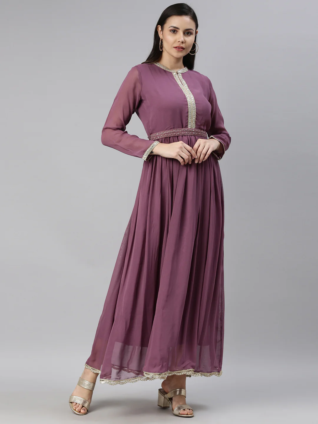 Neerus Women Lavender Thread Work Georgette Anarkali Kurta - Image 3