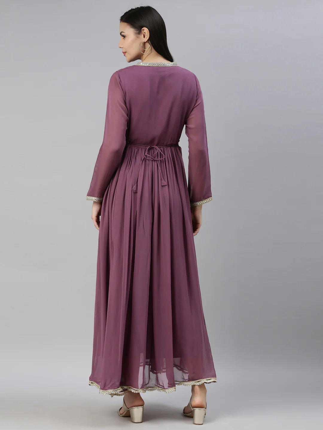 Neerus Women Lavender Thread Work Georgette Anarkali Kurta - Image 4