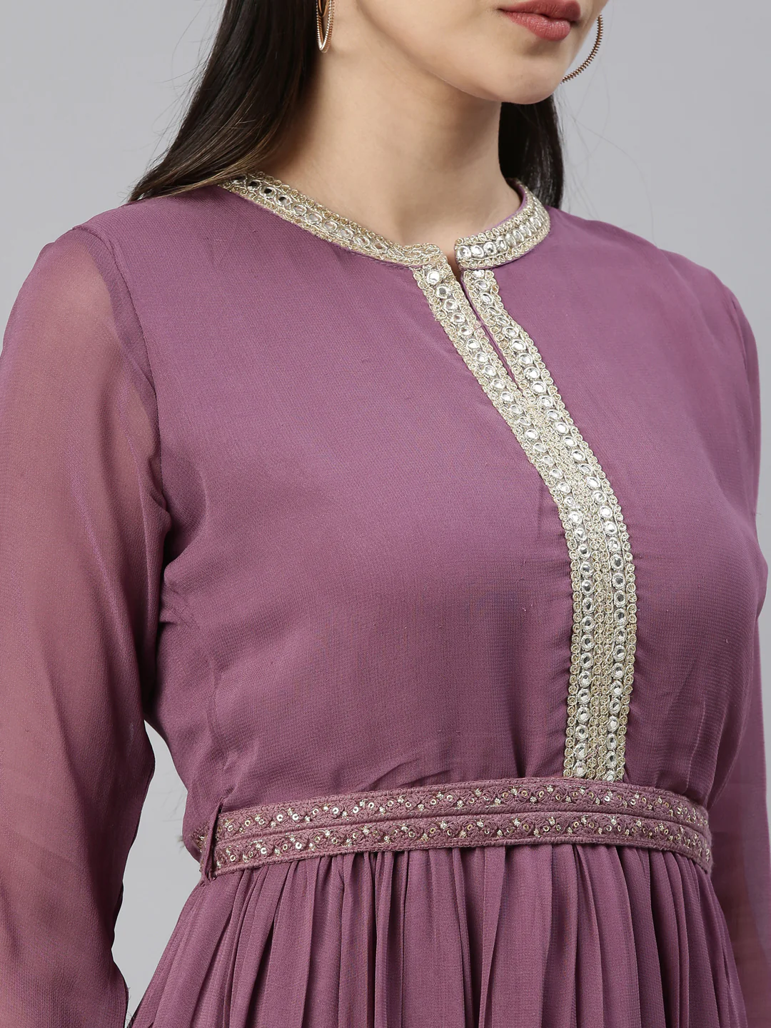 Neerus Women Lavender Thread Work Georgette Anarkali Kurta - Image 5