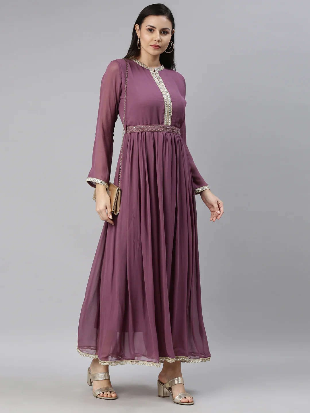 Neerus Women Lavender Thread Work Georgette Anarkali Kurta - Image 7