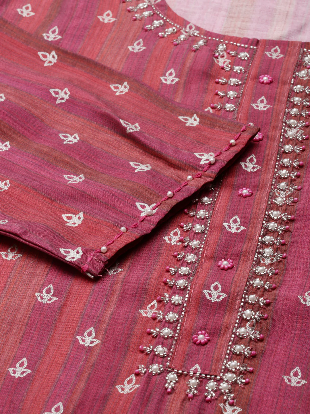 Neerus Women Magenta Yoke Design Knee Length Kurta And Trousers With Dupatta - Image 6
