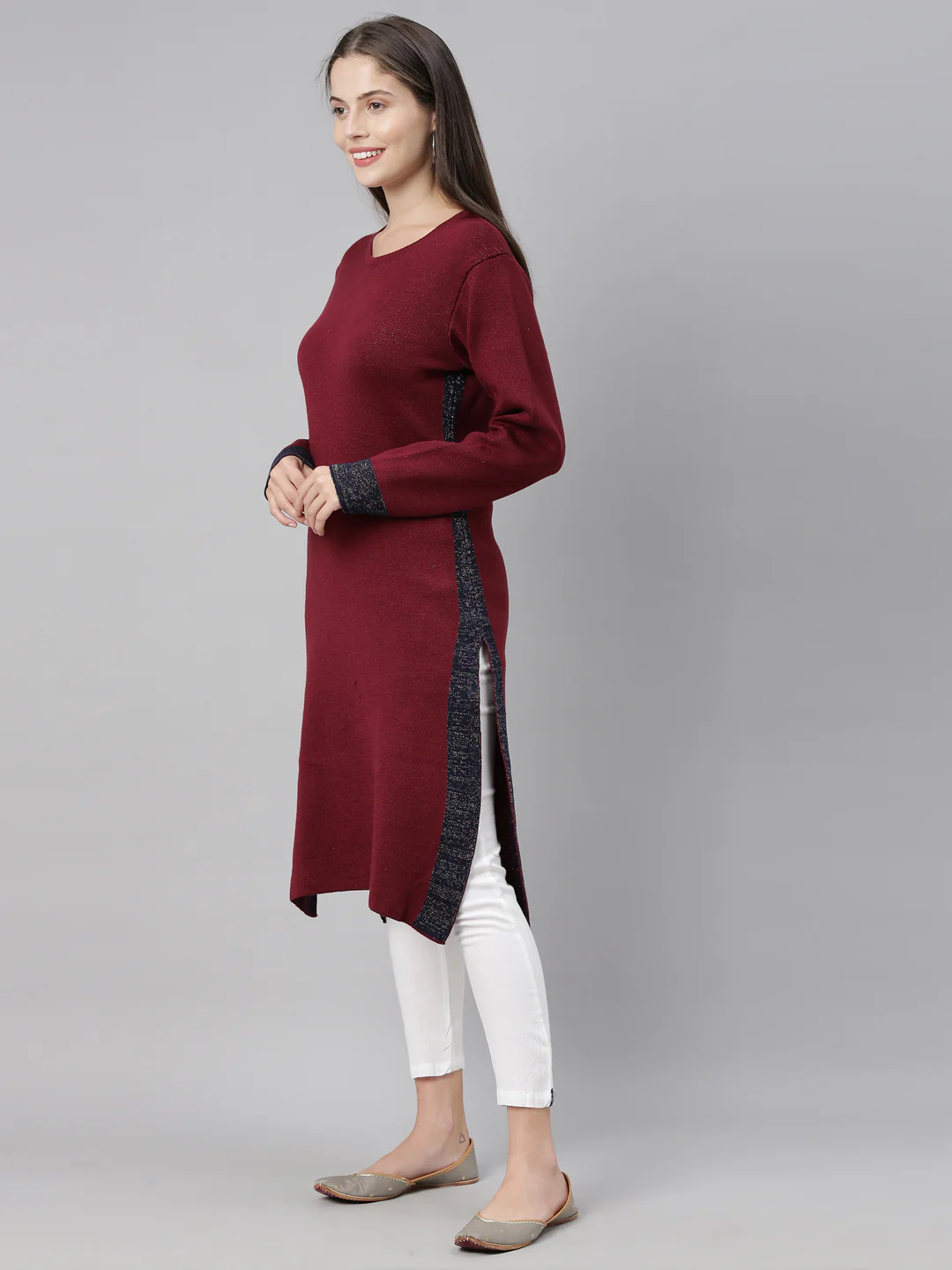 Neerus Women Maroon Acrylic Knitted Kurta - Image 4