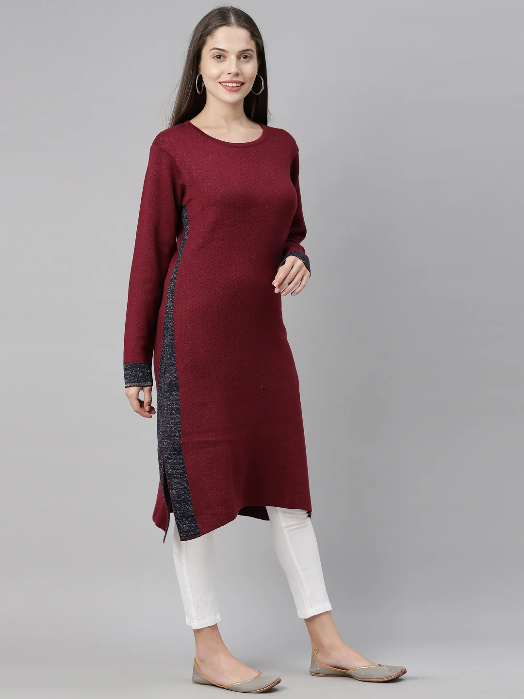 Neerus Women Maroon Acrylic Knitted Kurta - Image 5