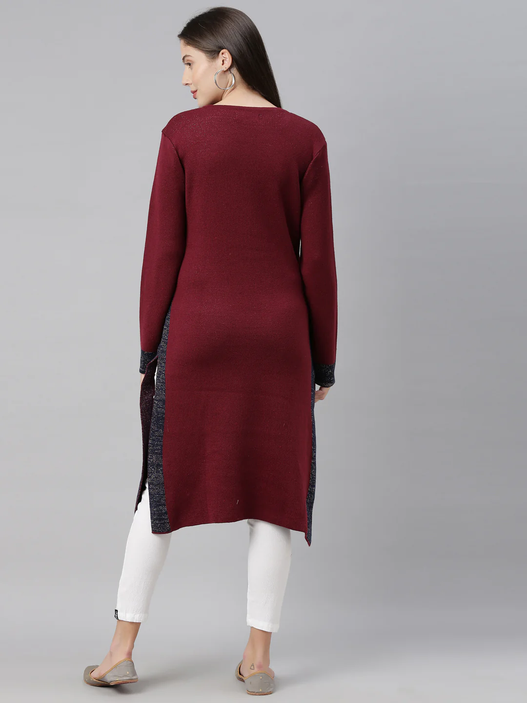 Neerus Women Maroon Acrylic Knitted Kurta - Image 6