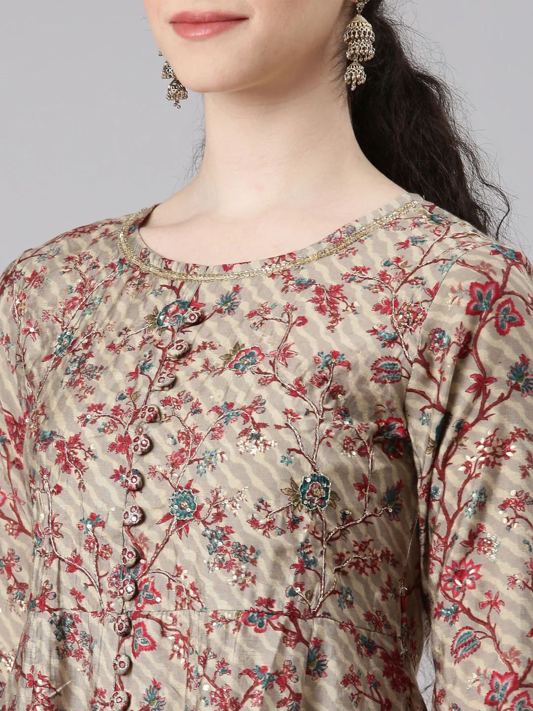 Neerus Women Maroon Anarkali Kurti and Sharara With Dupatta - Image 4