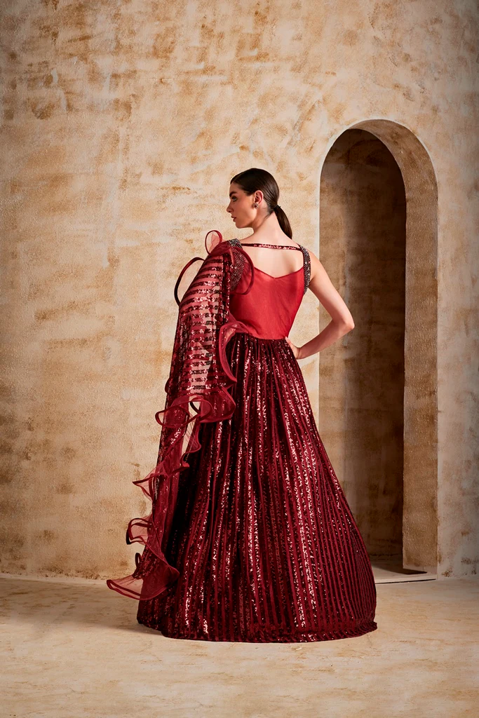 Neerus Women Maroon Color Nett Fabric Gown - Image 4
