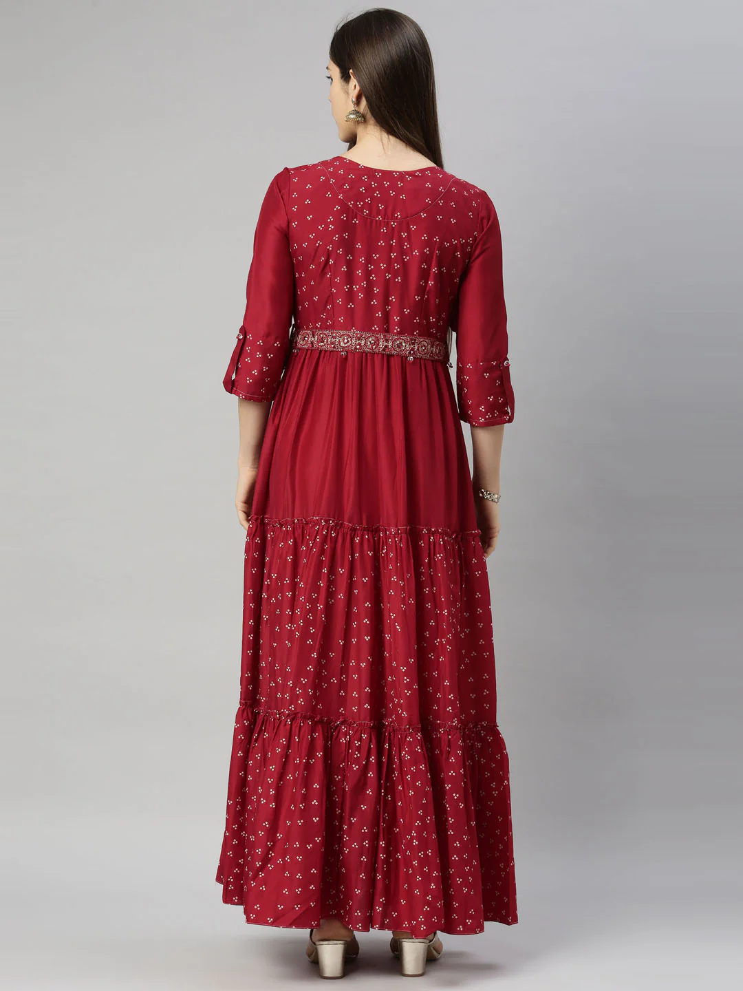 Neerus Women Maroon Dyed Chikankari Anarkali Kurta - Image 3