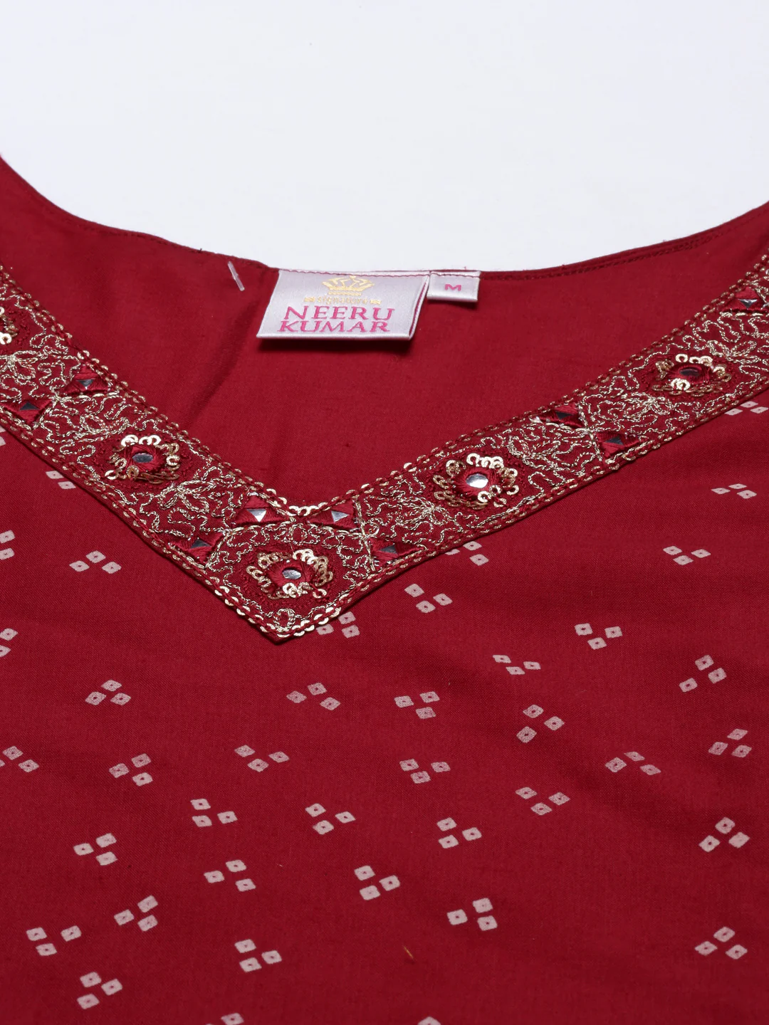Neerus Women Maroon Dyed Chikankari Anarkali Kurta - Image 4