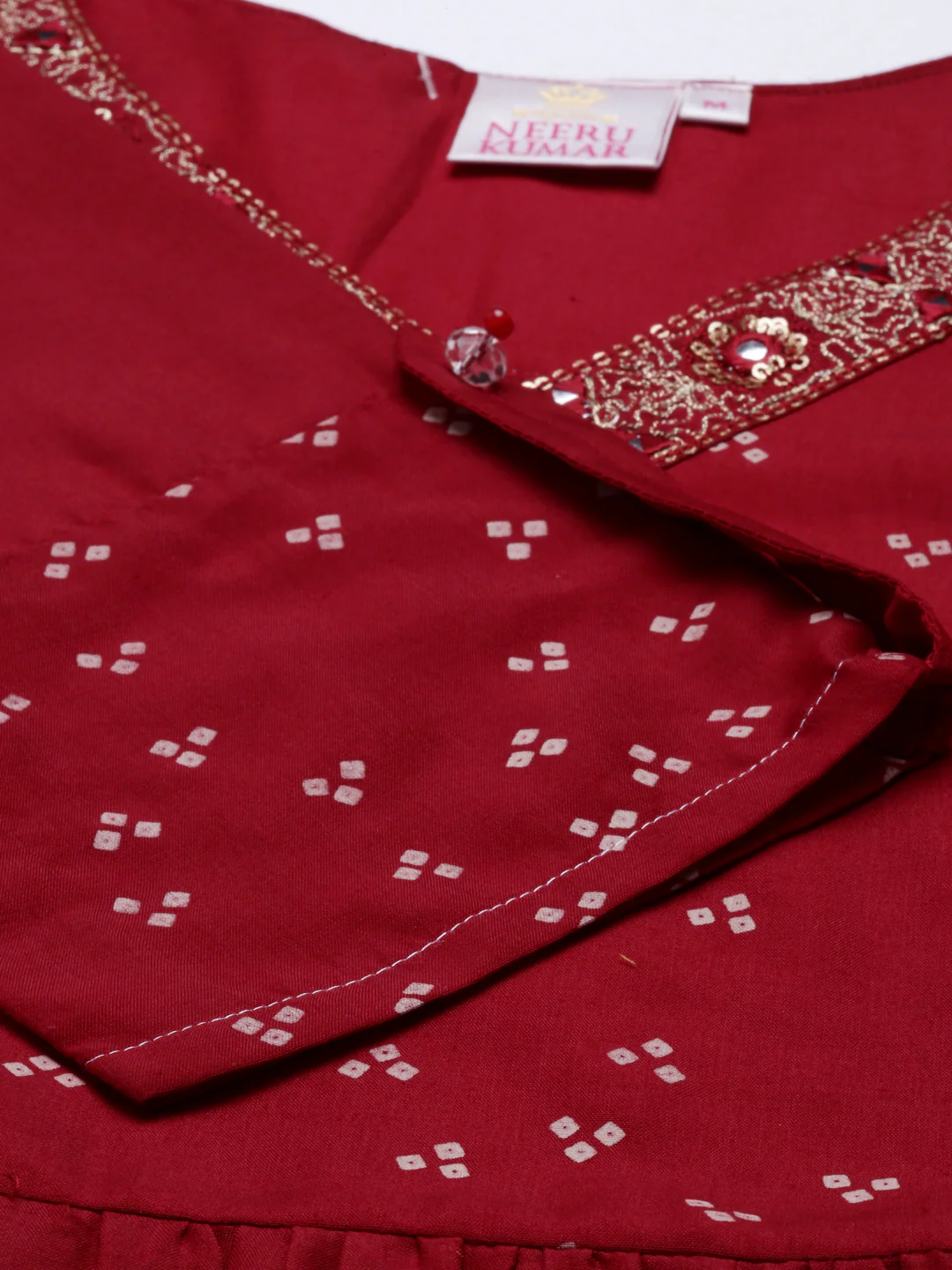 Neerus Women Maroon Dyed Chikankari Anarkali Kurta - Image 5