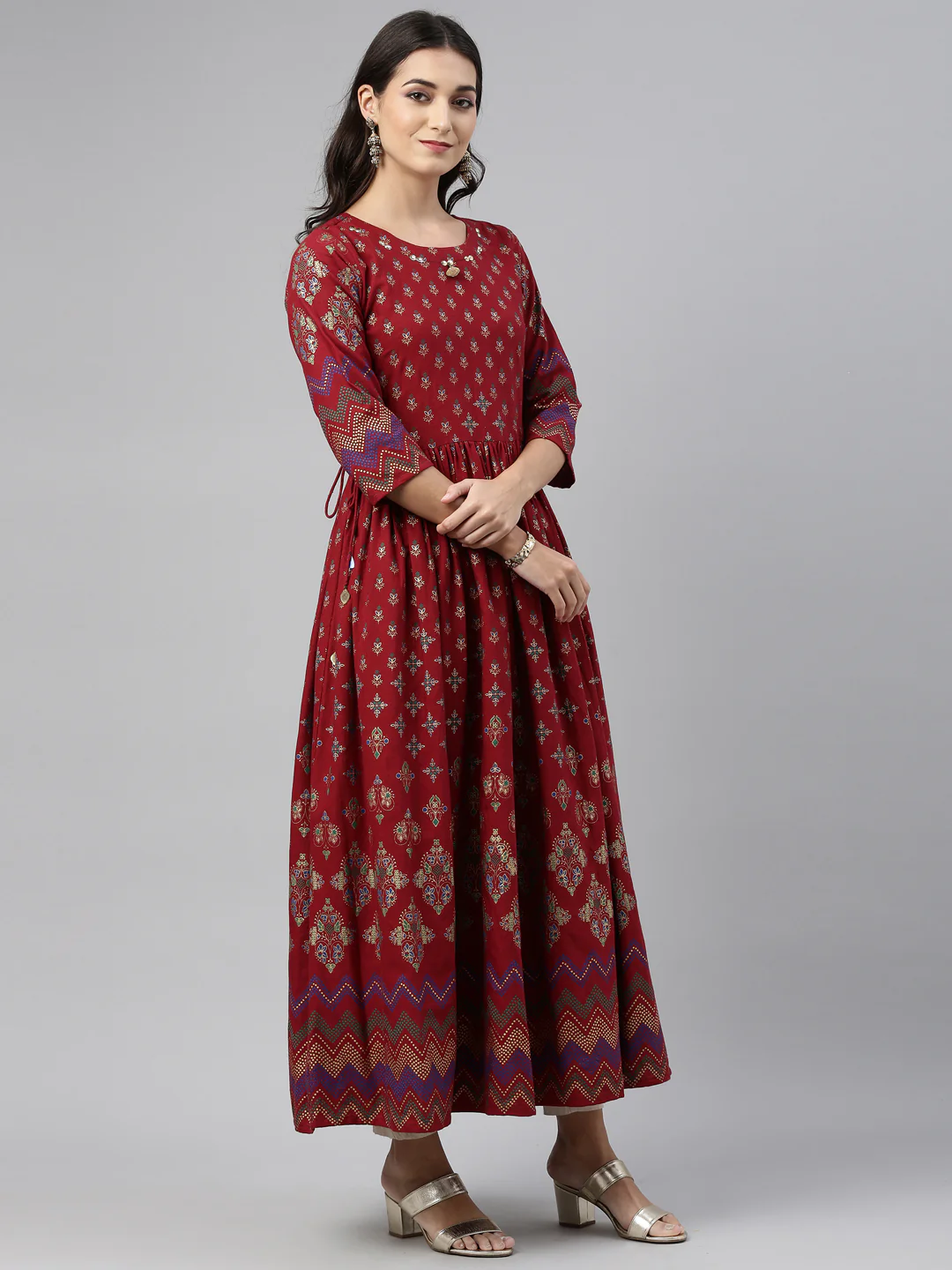 Neerus Women Maroon Ethnic Motifs Printed Anarkali Kurta - Image 2