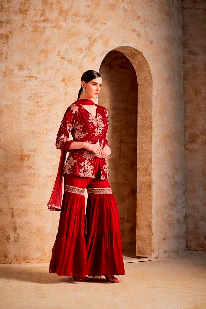 Neerus Women Maroon Suit Set - Image 3