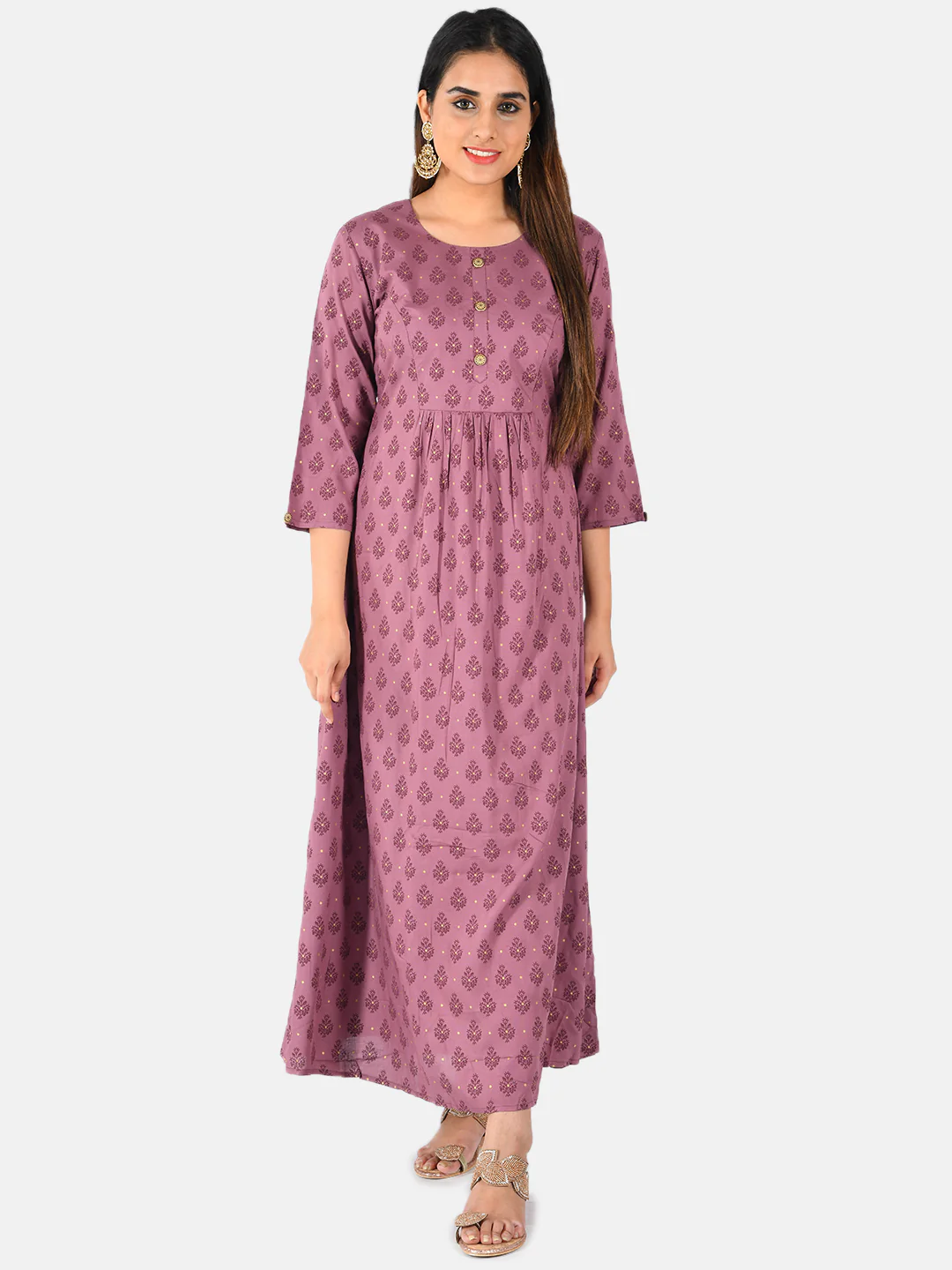 Neerus Women Mauve Printed Anarkali Kurta