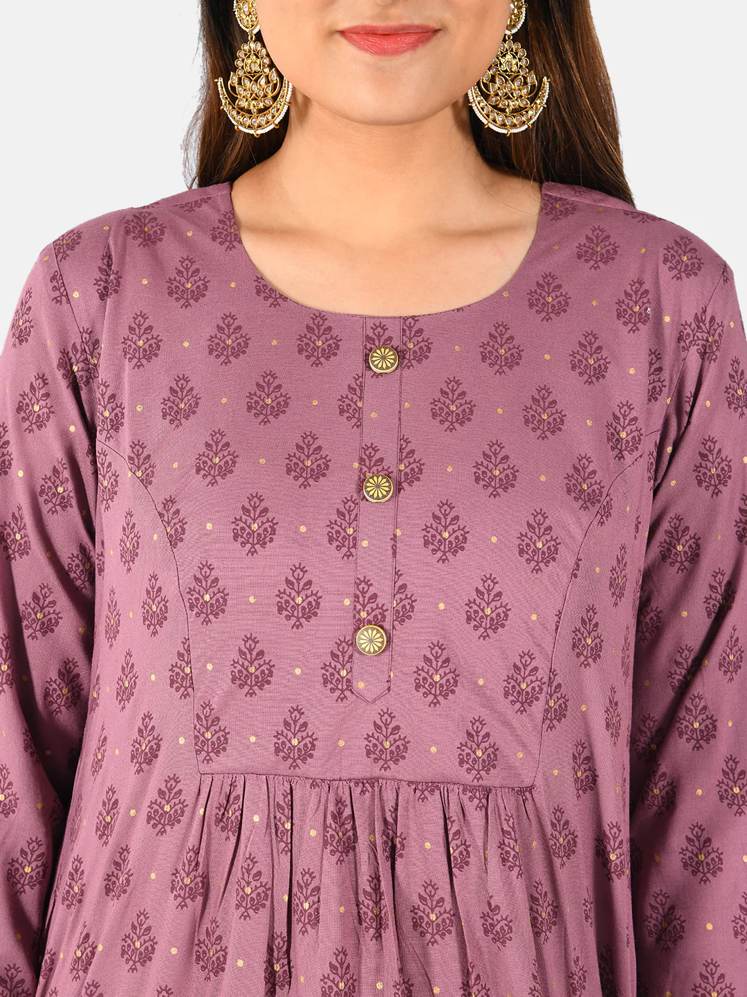 Neerus Women Mauve Printed Anarkali Kurta - Image 5