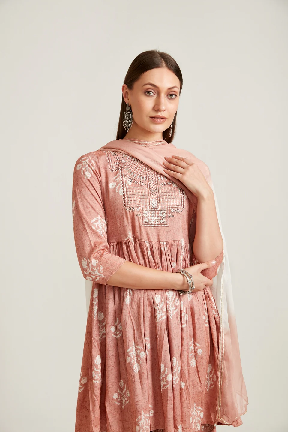 Neerus Women Mauve Striped Pleated Sequinned Kurti With Sharara - Image 2