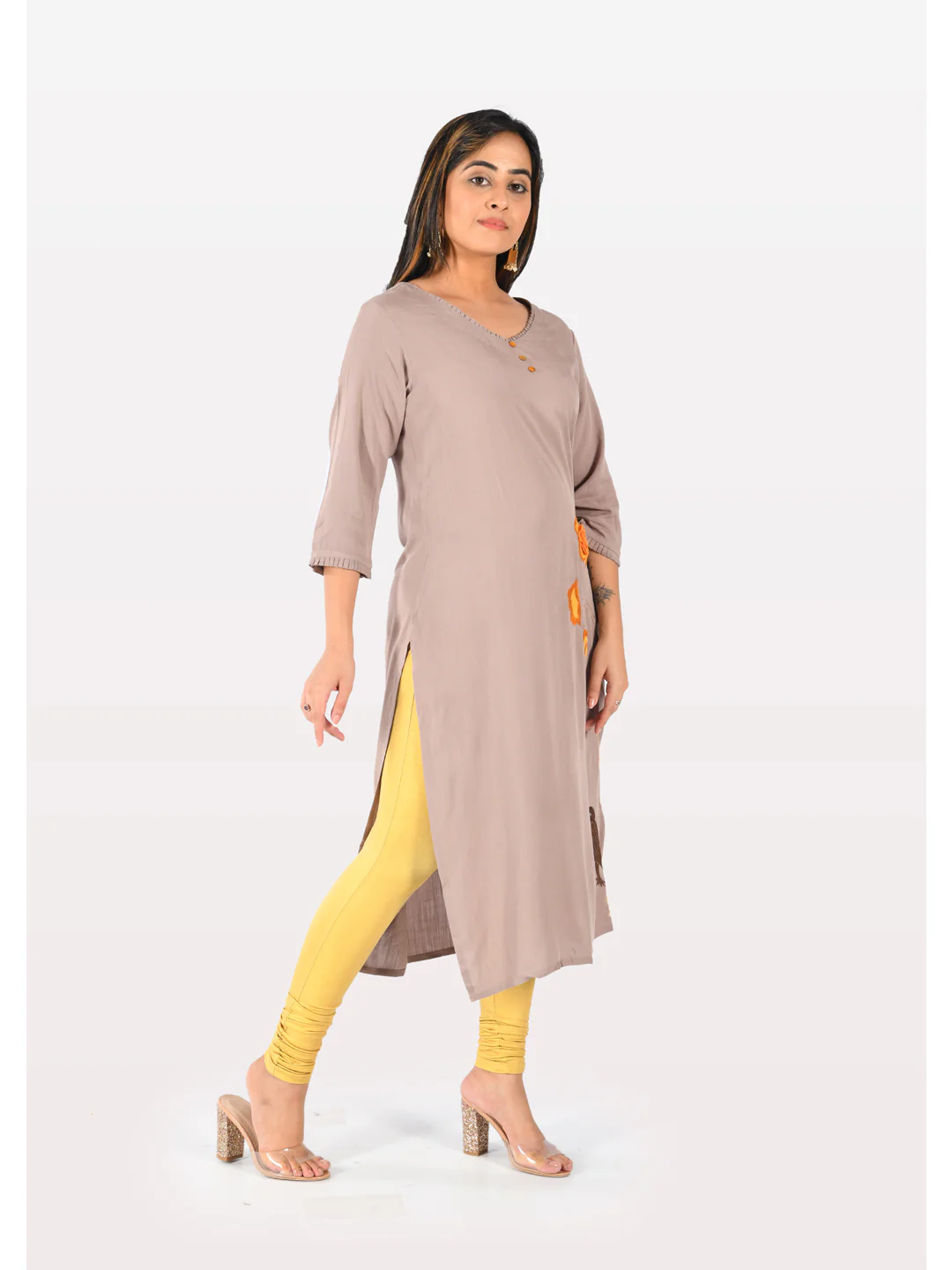Neerus Women Mouse Color Slub Rayon Fabric Tunic - Image 3