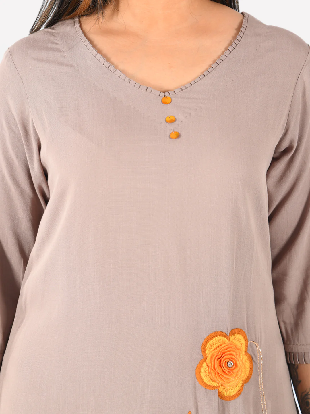 Neerus Women Mouse Color Slub Rayon Fabric Tunic - Image 4