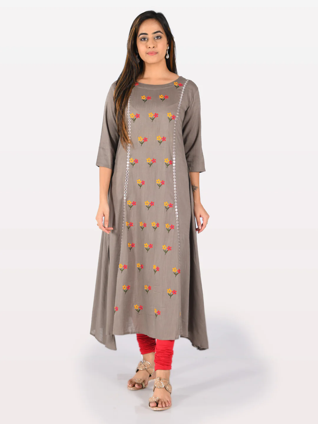 Neerus Women Mouse Color Slub Rayon Fabric Tunic "48" - Image 3