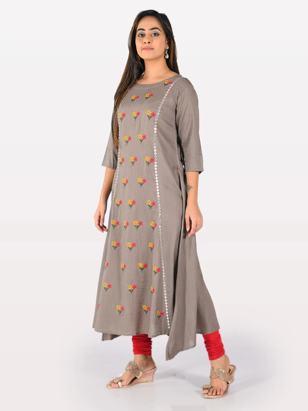 Neerus Women Mouse Color Slub Rayon Fabric Tunic "48" - Image 4