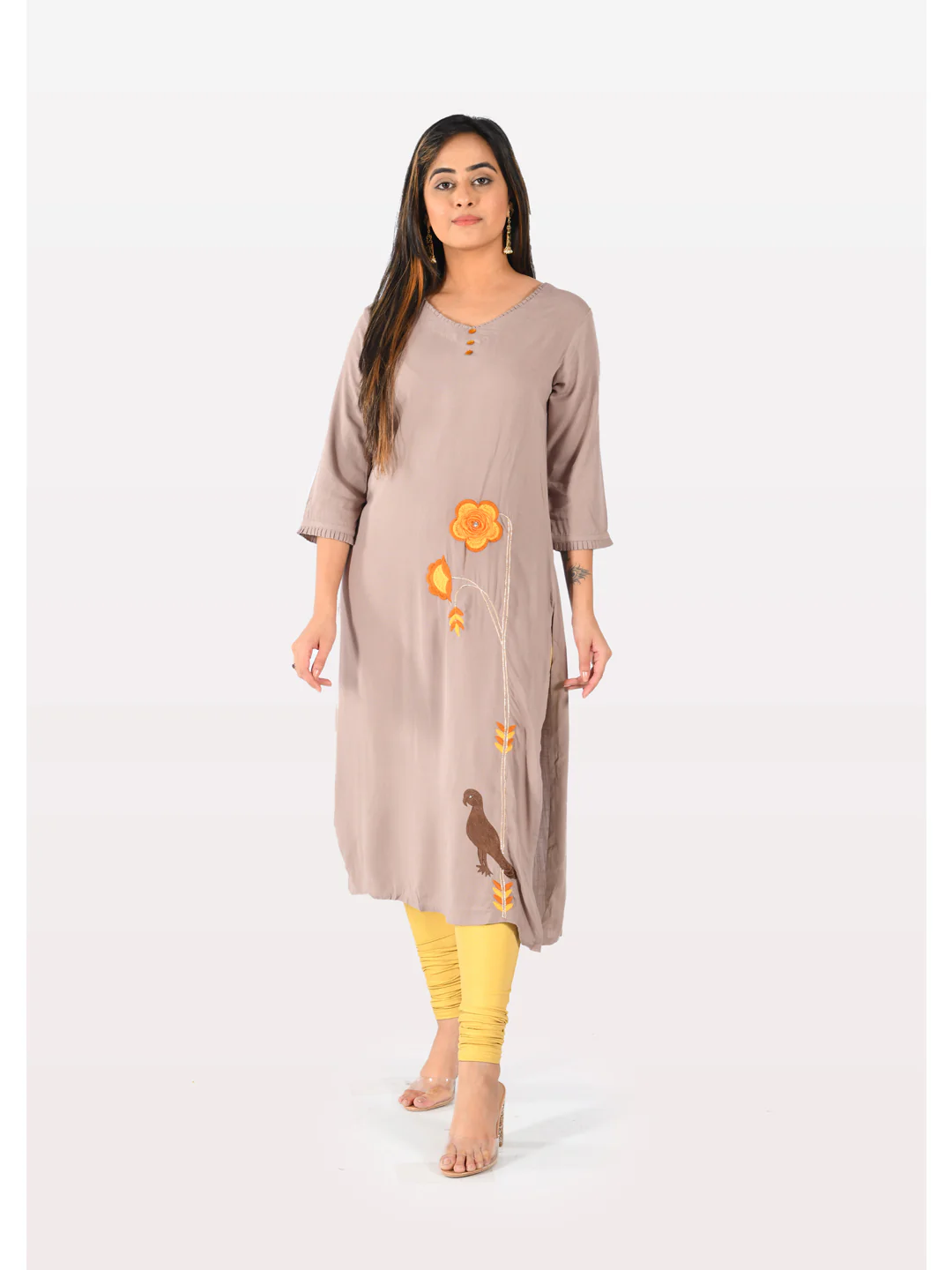 Neerus Women Mouse Color Slub Rayon Fabric Tunic - Image 5