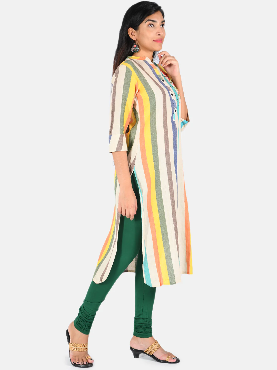 Neerus Women Multicoloured Striped Straight Kurta - Image 4