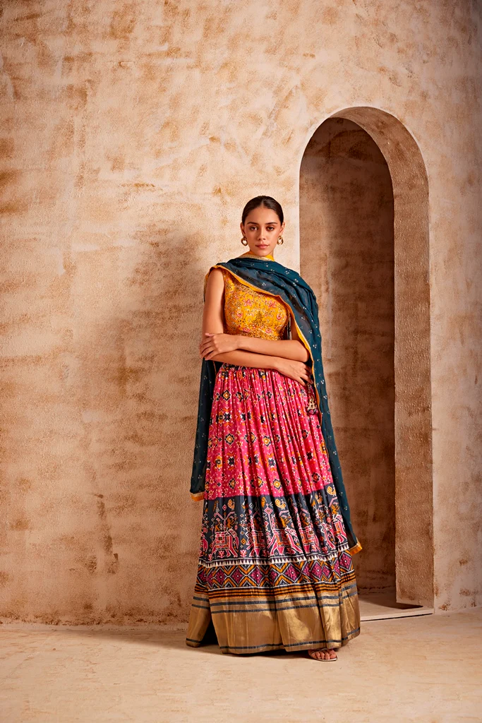 Neerus Women Mustard Color Embroidered Ghagra Set