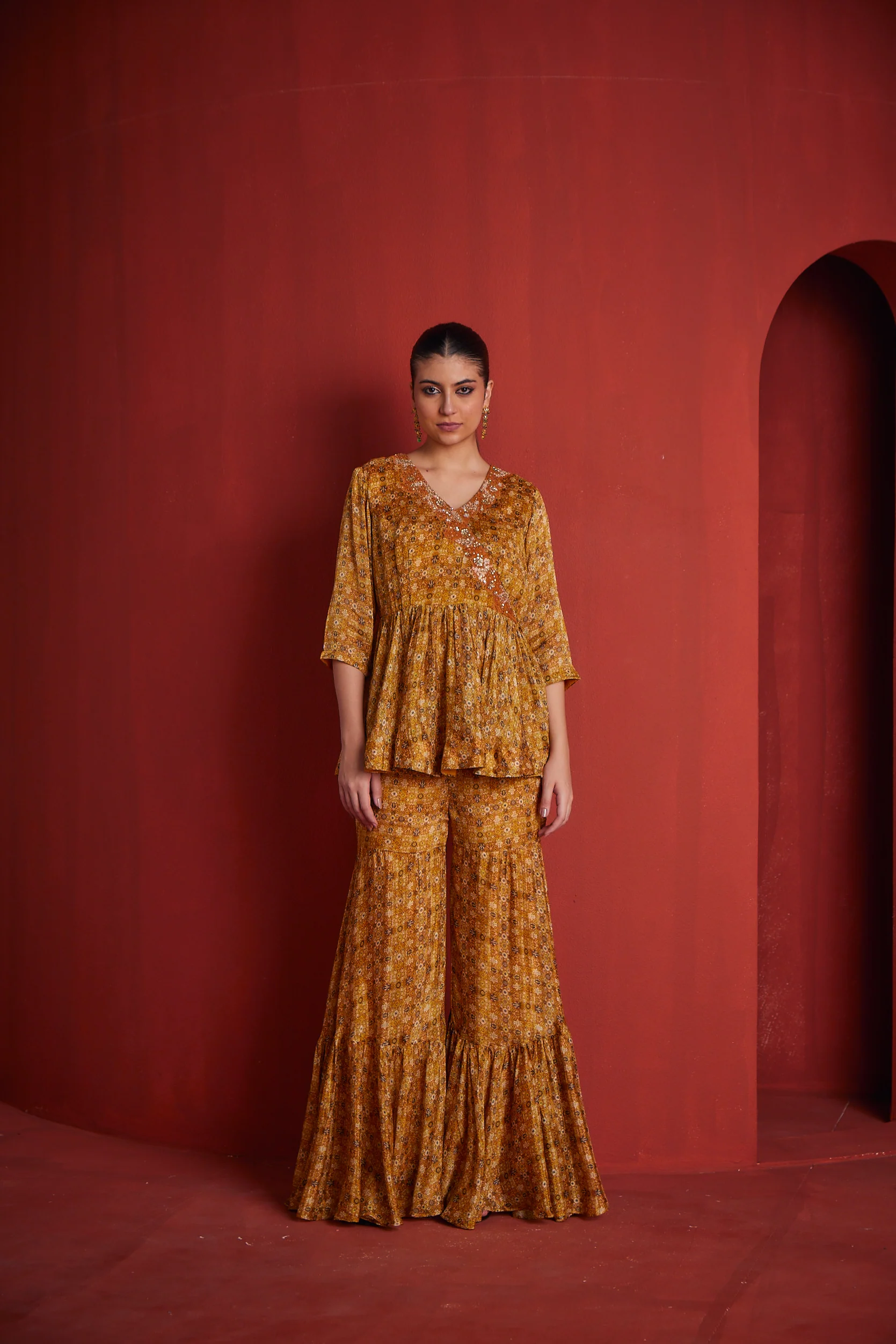 Neerus Women Mustard Colour Suit Set