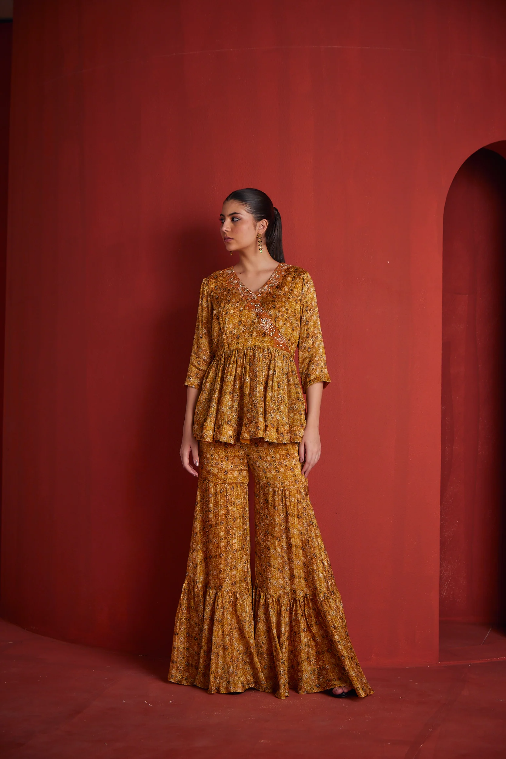 Neerus Women Mustard Colour Suit Set - Image 4
