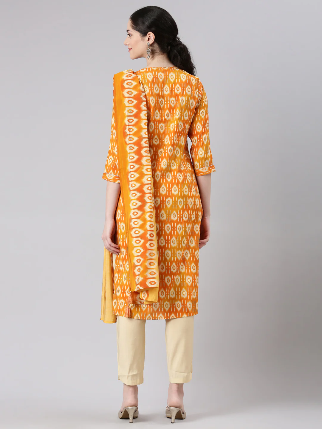 Neerus Women Mustard Straight Kurta and Trousers With Dupatta - Image 3