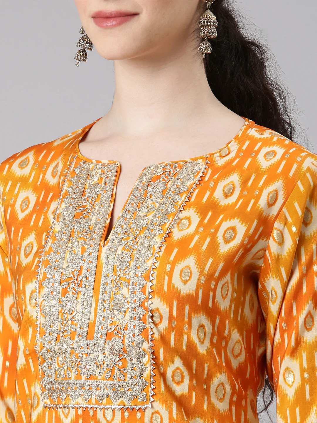 Neerus Women Mustard Straight Kurta and Trousers With Dupatta - Image 4
