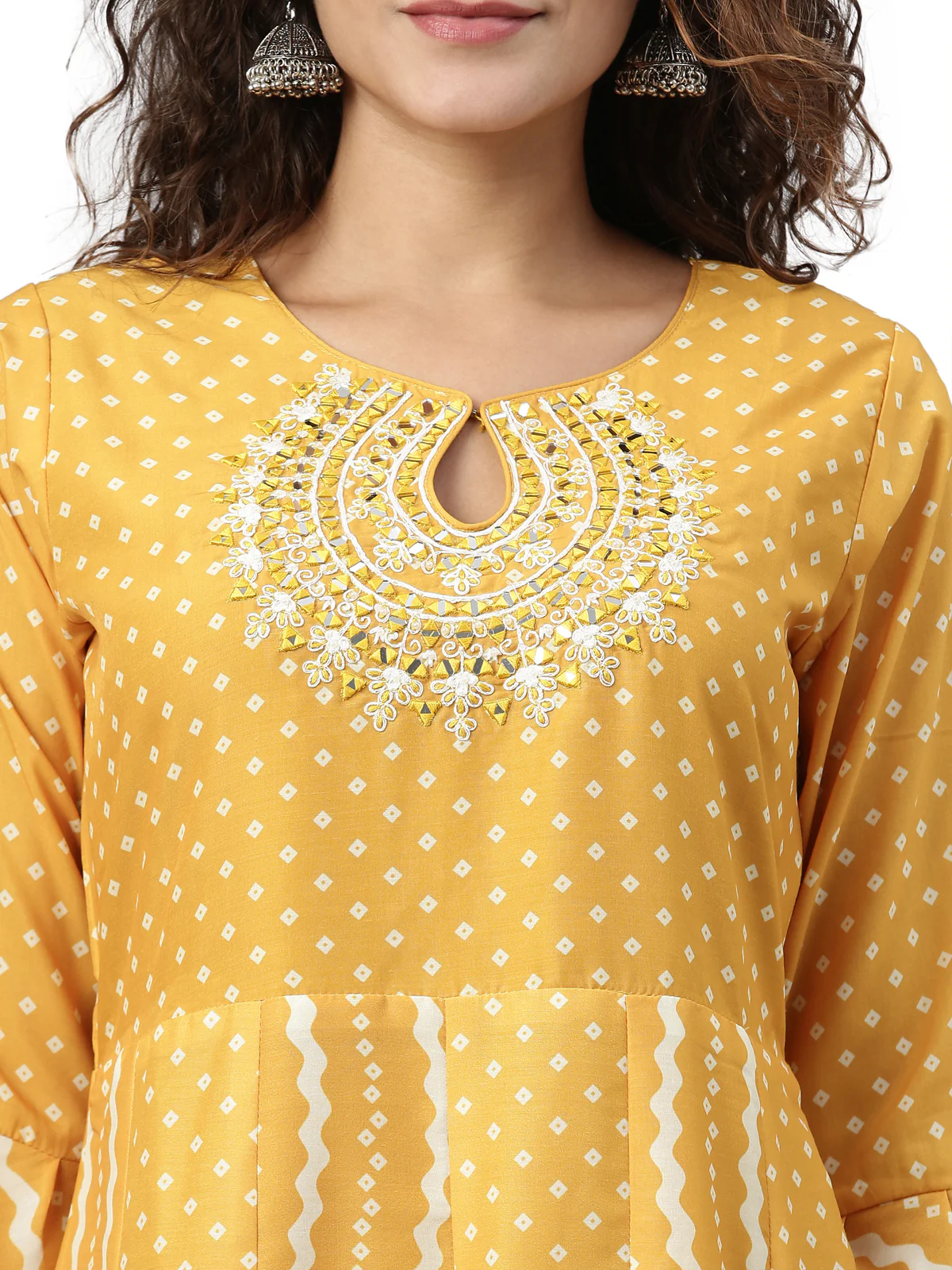 Neerus Women Mustard Striped Anarkali Kurta - Image 5