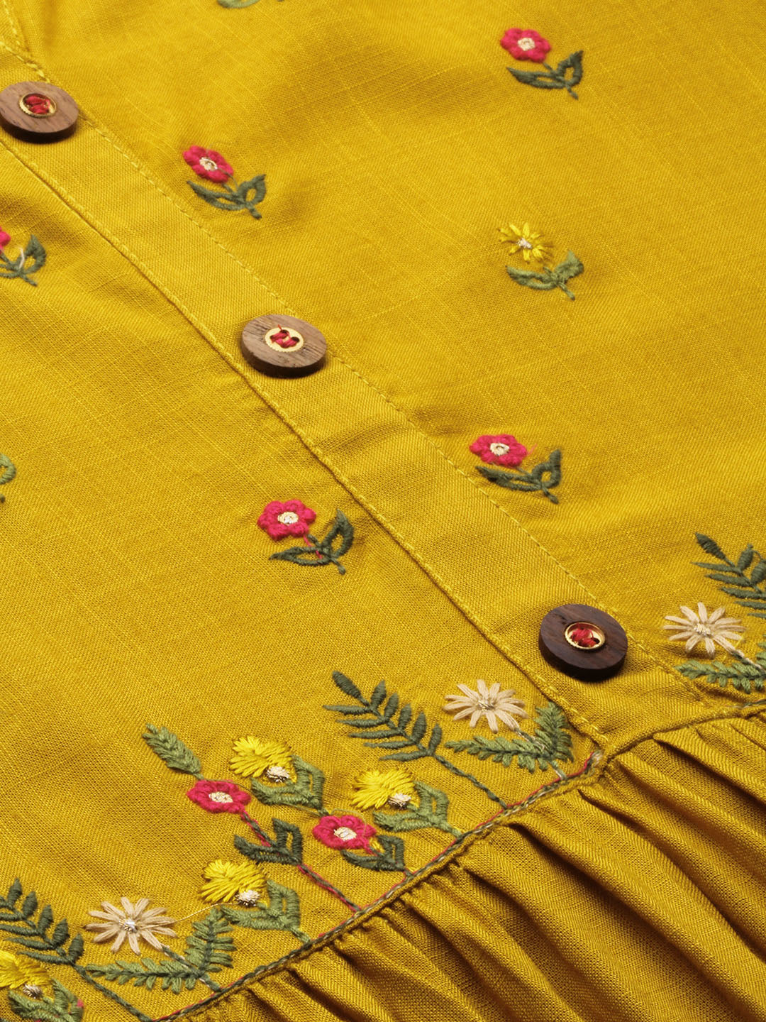 Neerus Women Mustard Yellow Embroidered A-Line Tiered Kurta - Image 2