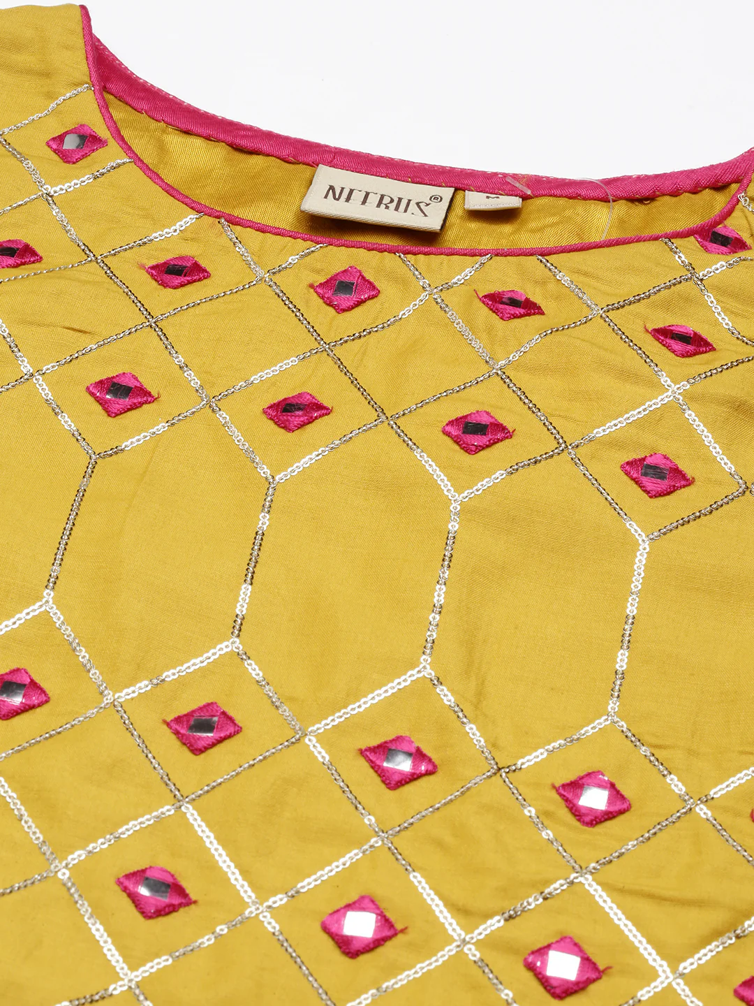 Neerus Women Mustard Yellow Ethnic Motifs Printed Cotton Kurta With Trousers Dupatta - Image 4