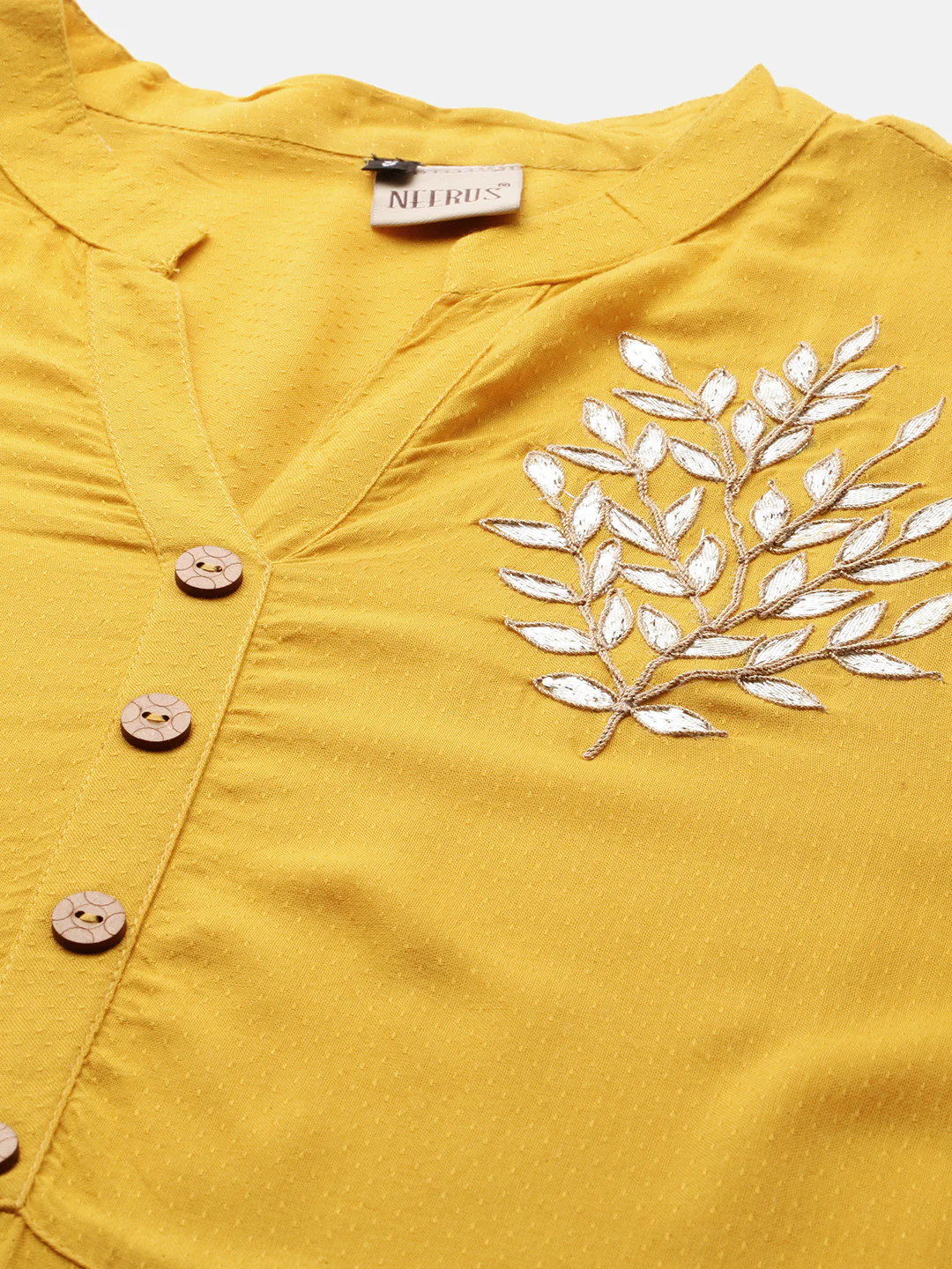 Neerus Women Mustard Yellow Solid A-Line Kurta - Image 2