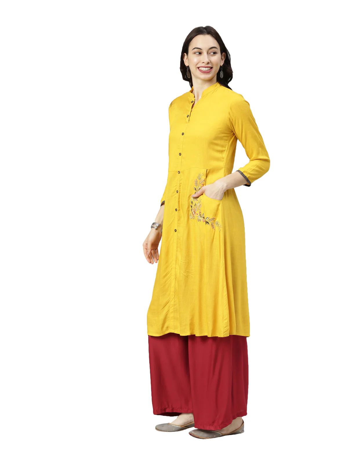 Neerus Women Mustard Yellow Solid Kurta - Image 2