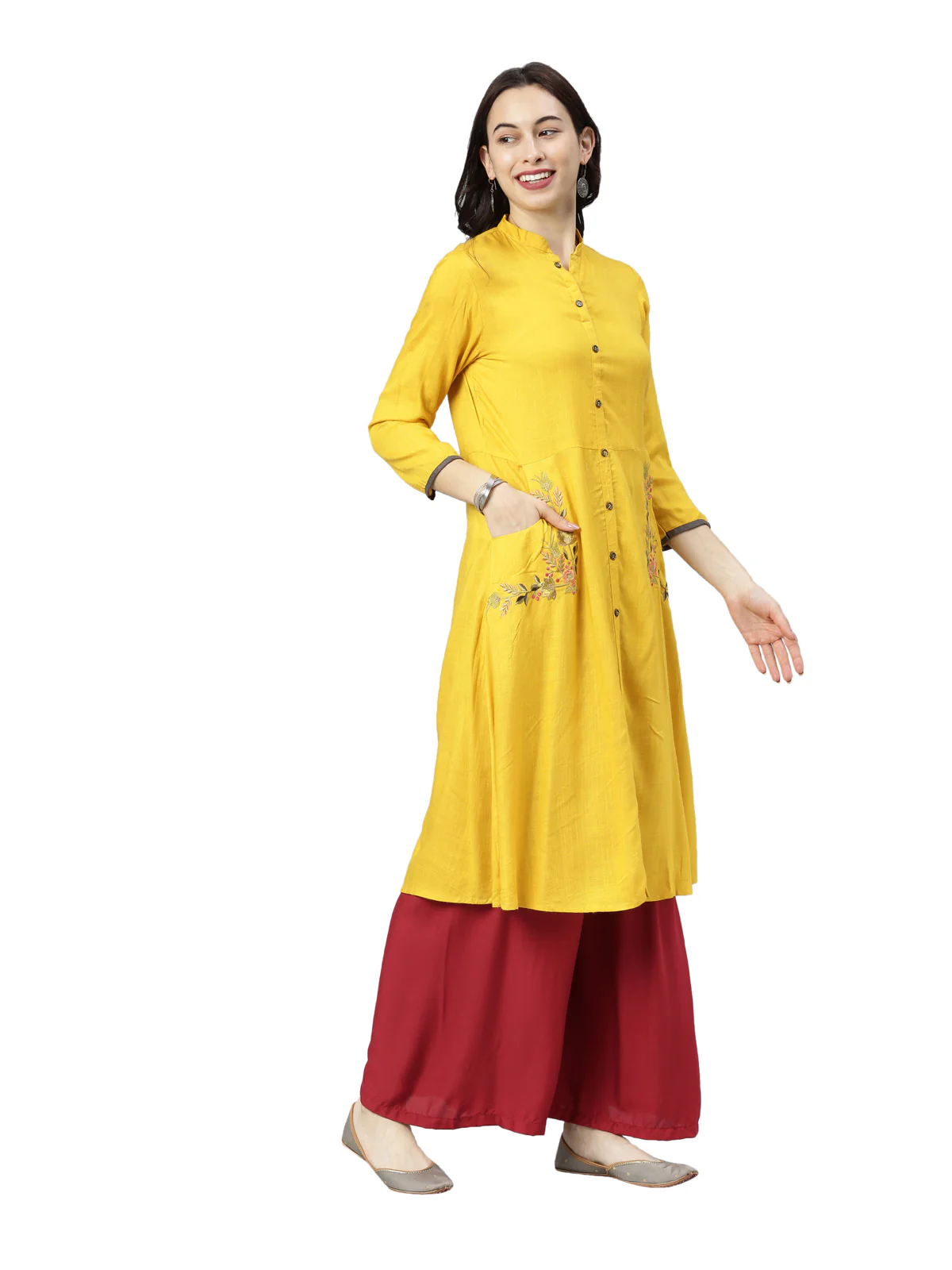 Neerus Women Mustard Yellow Solid Kurta - Image 3