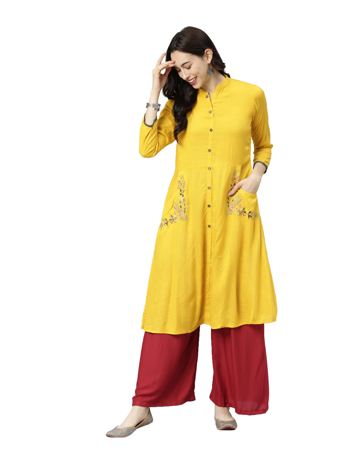 Neerus Women Mustard Yellow Solid Kurta - Image 6