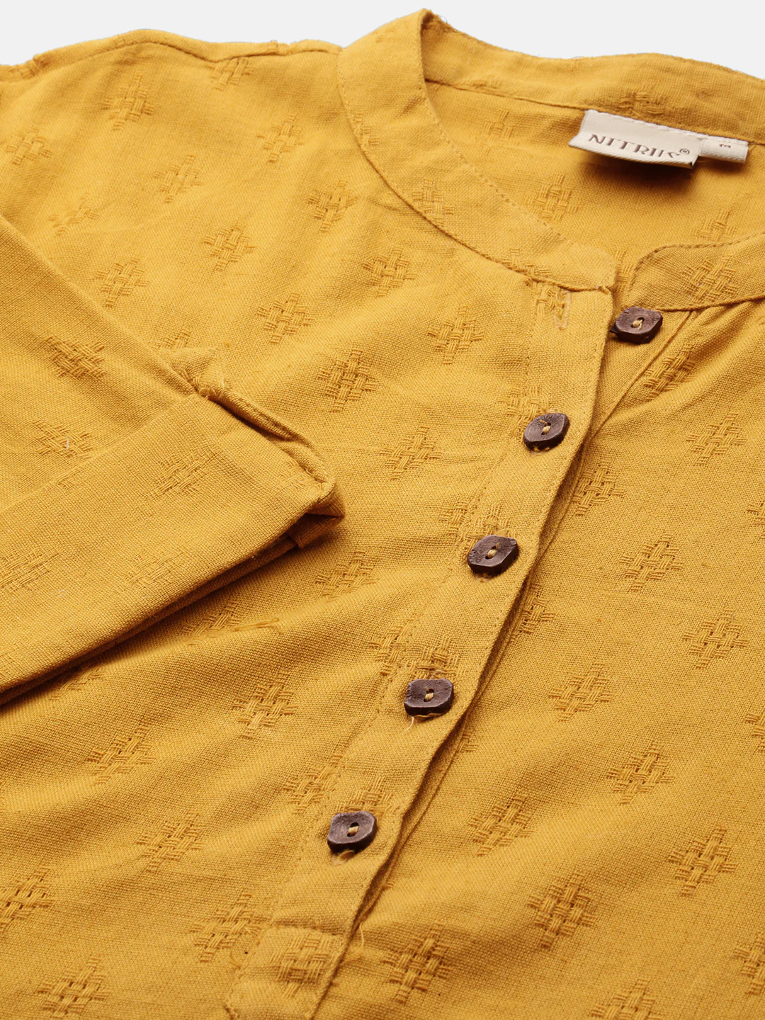 Neerus Women Mustard Yellow Woven Design A-Line Kurta - Image 2