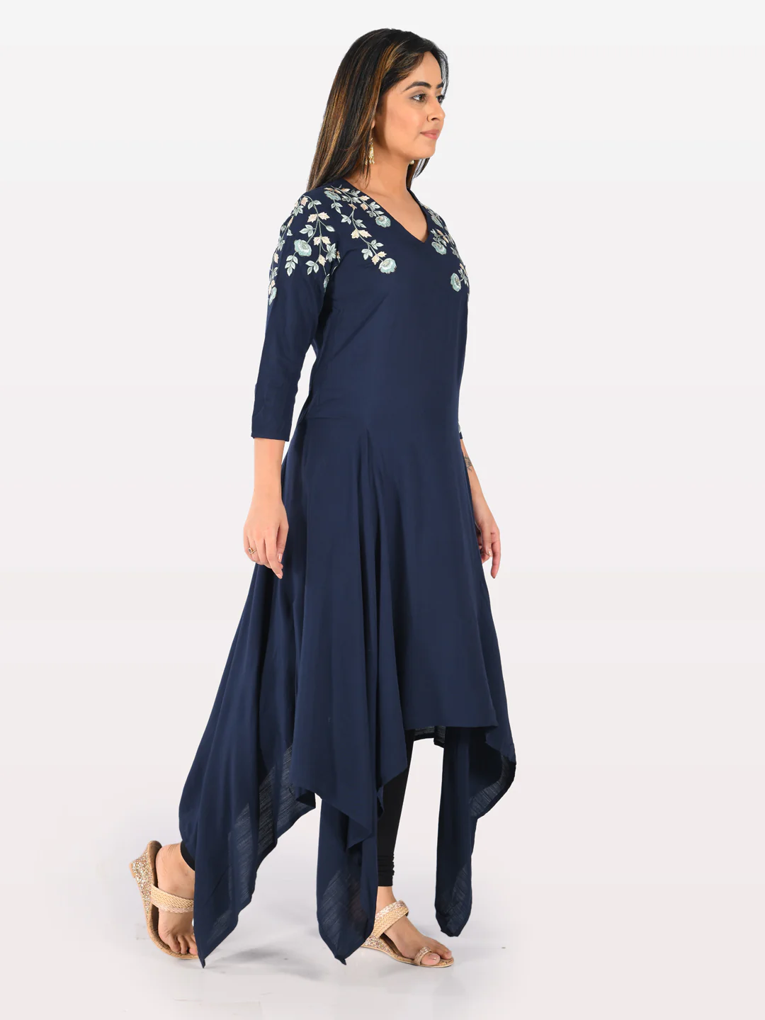 Neerus Women Navy Blue Color Slub Rayon Fabric Tunic - Image 2