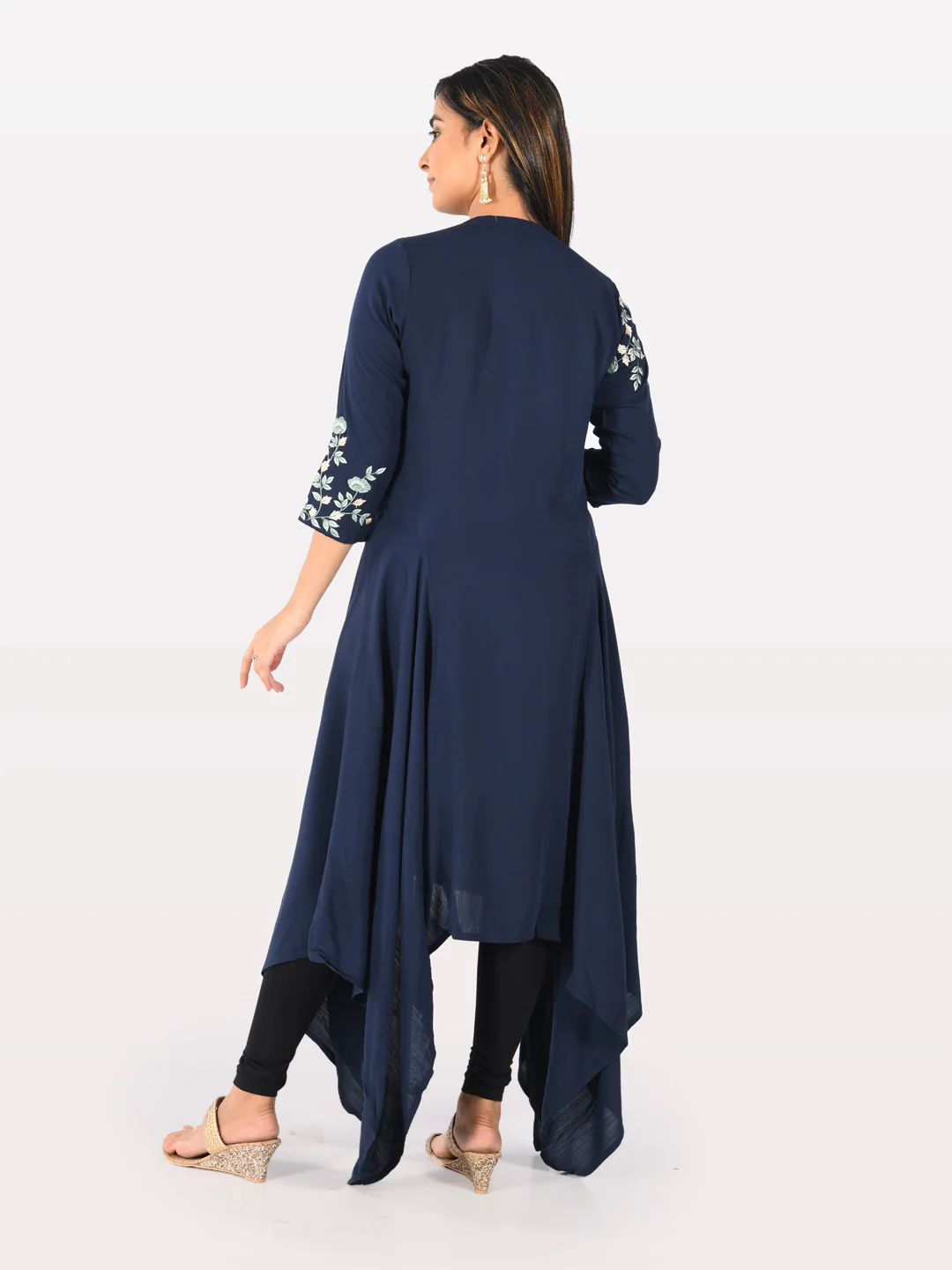 Neerus Women Navy Blue Color Slub Rayon Fabric Tunic - Image 3
