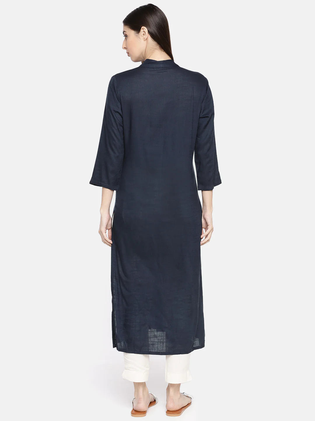 Neerus Women Navy Blue Embroidered A-Line Kurta - Image 4
