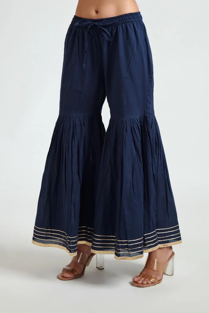 Neerus Women Navy Blue Embroidered Straight Kurta With Sharara With Dupatta - Image 6