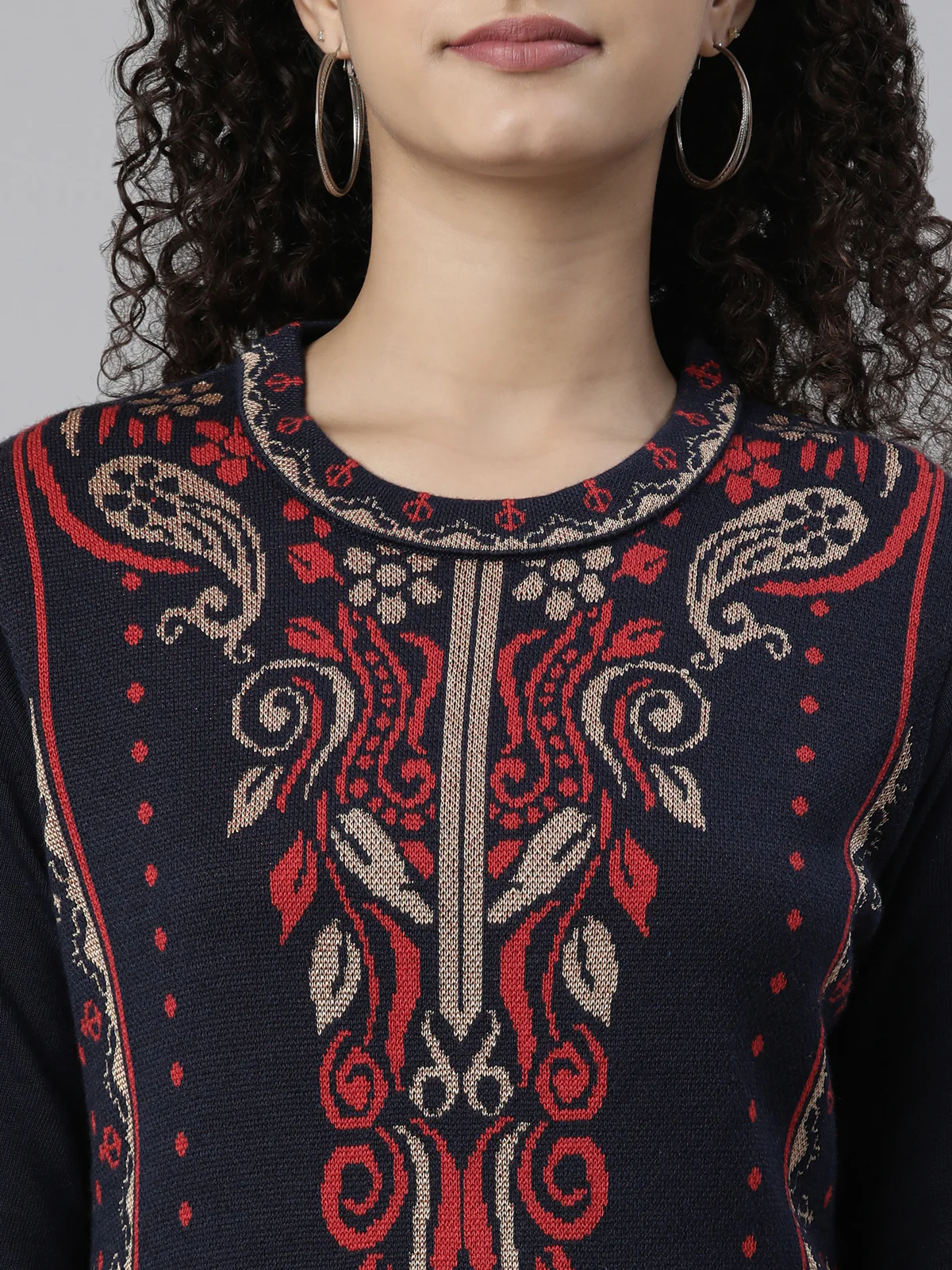 Neerus Winter Wear Navy Blue Ethnic Motifs Acrylic Kurta For Women - Image 4
