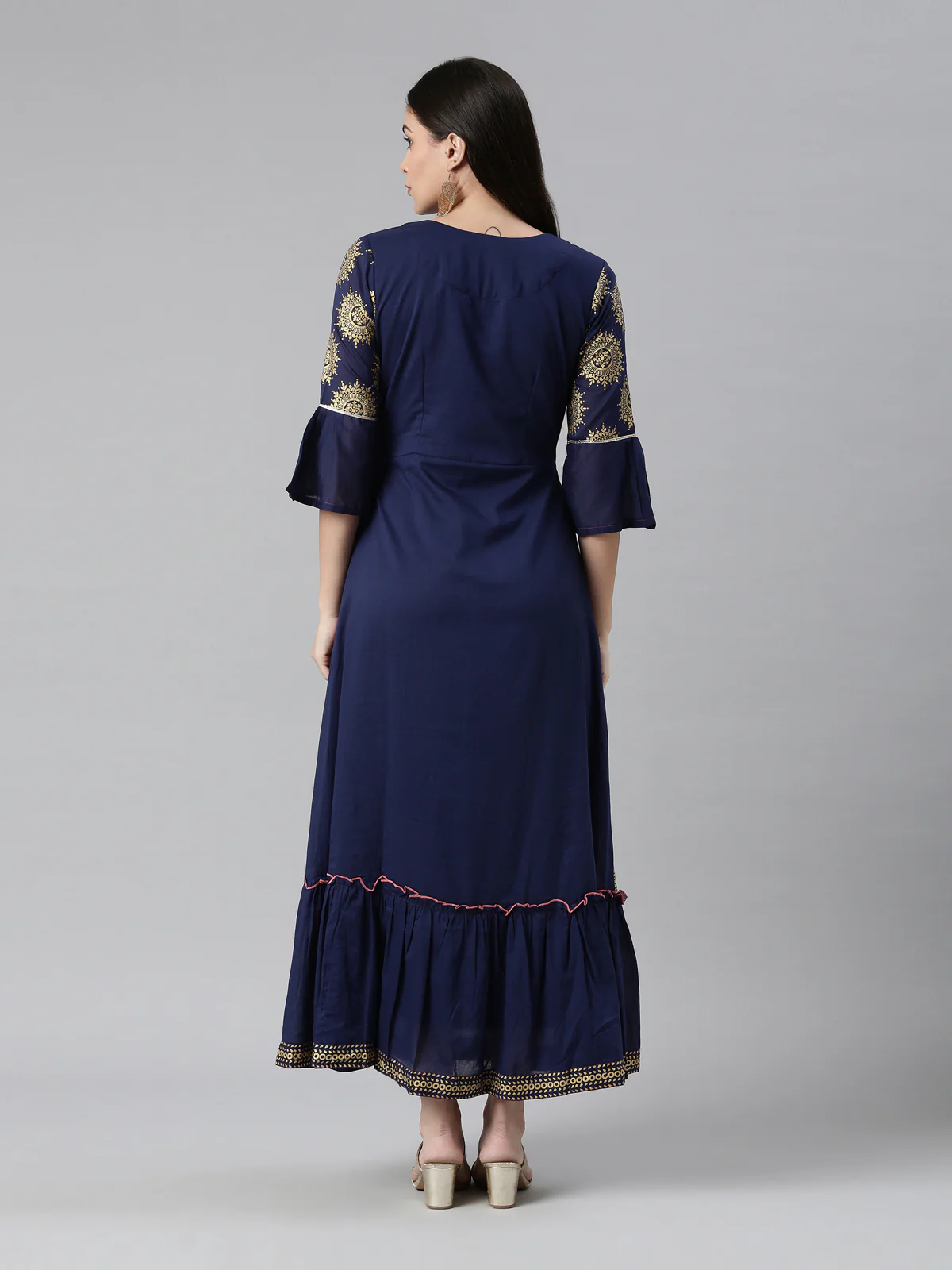 Neerus Women Navy Blue Ethnic Motifs Embellished Flared Sleeves Anarkali Kurta - Image 3